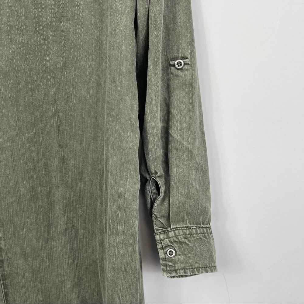 Billy T Leeway Faded Chambray Shirt Dress XS Army Olive Green Utility Boho MIDI - Picture 8 of 16